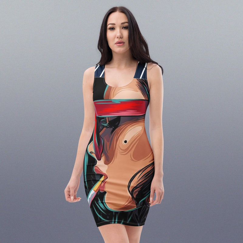 Vestido ajustado chic illusion Azul marino – Vestidos Vista trasera