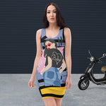 Vestido ajustado psychedelic violeta – Vestidos Vista trasera