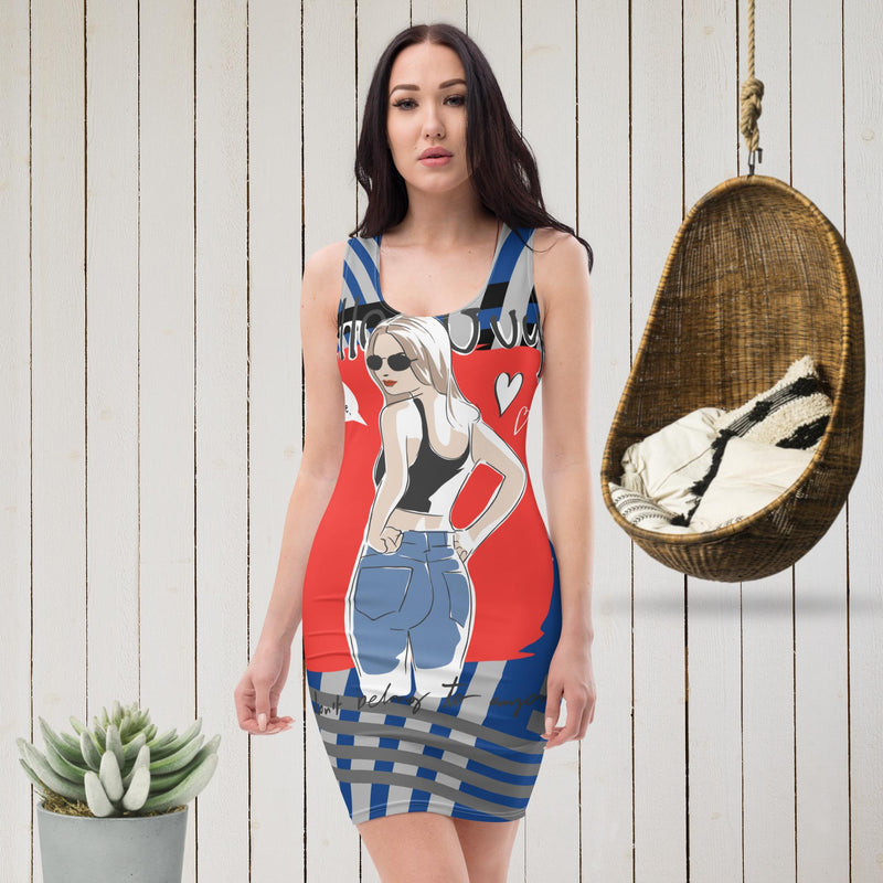 Vestido ajustado Hello azul – Vestidos Vista trasera