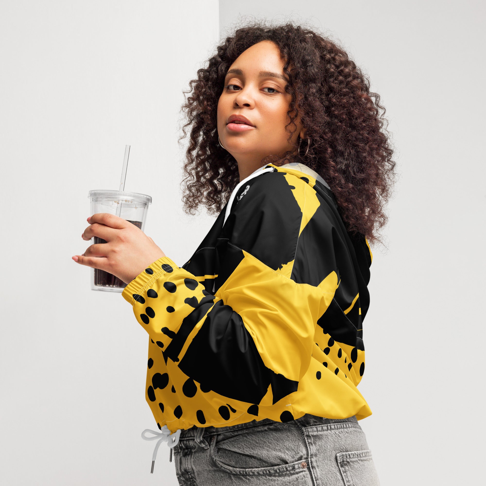 Cortavientos crop para mujer, Yellow – chaqueta Vista trasera