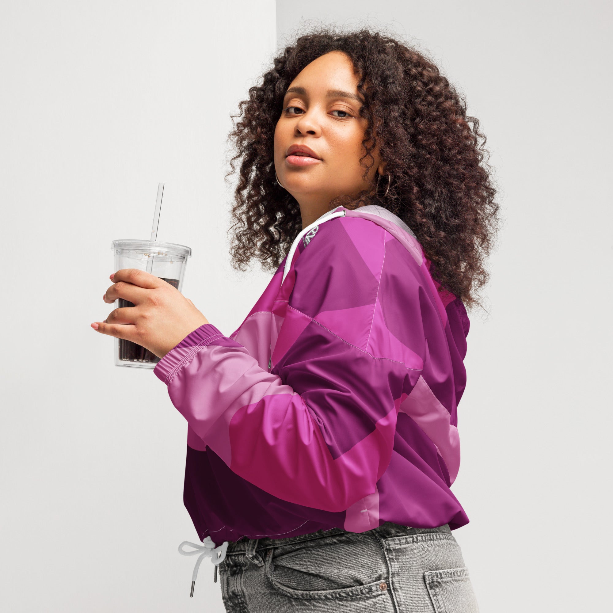 Cortavientos crop para mujer, Pink – chaqueta Vista trasera