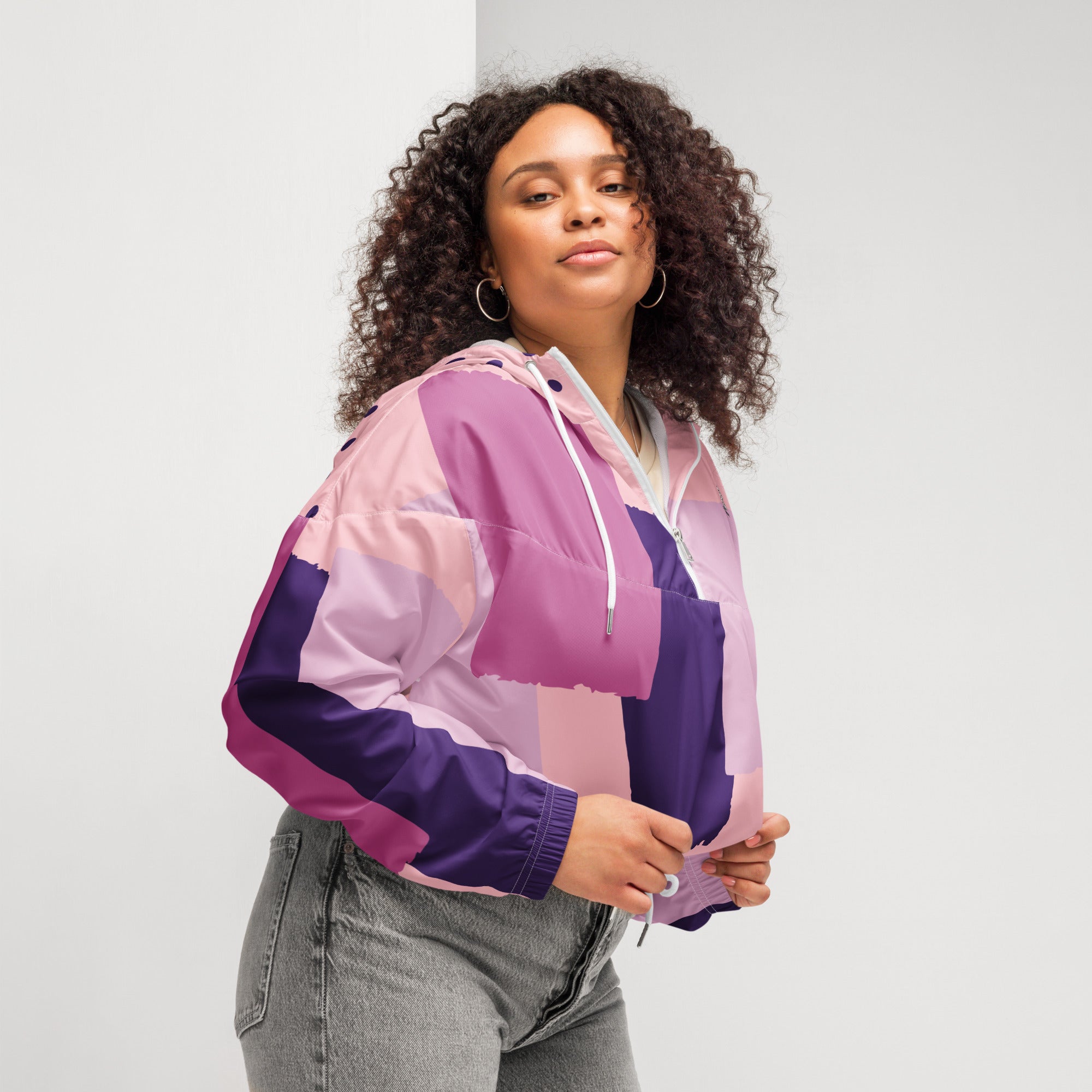 Cortavientos crop para mujer, Pink lady – chaqueta Vista lateral