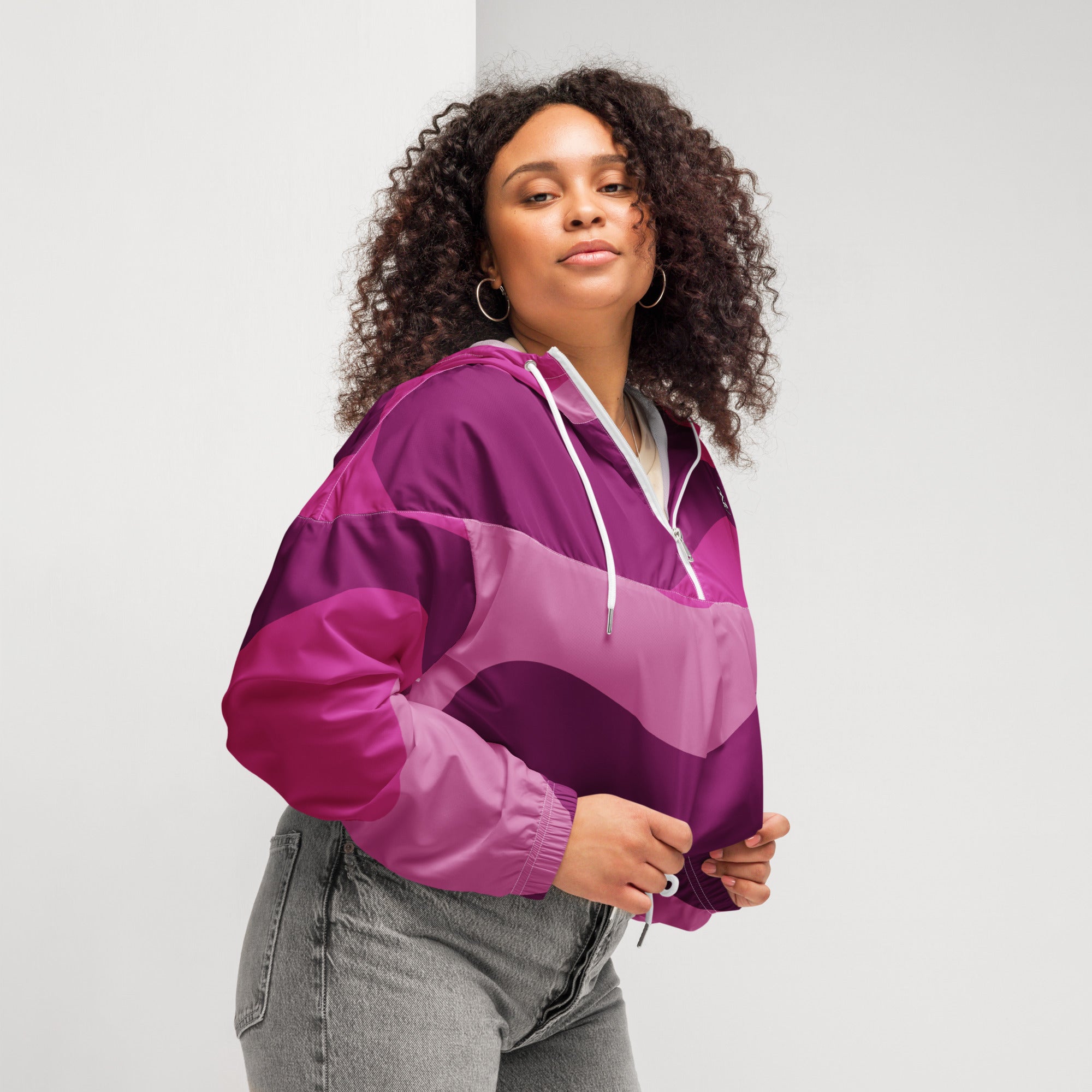Cortavientos crop para mujer, Pink – chaqueta Vista lateral