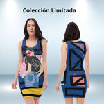 Vestido ajustado psychedelic azul – Vestidos Vista frontal
