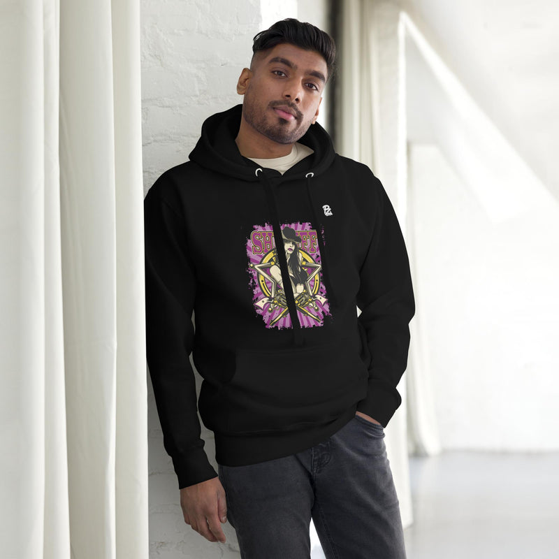 Sudadera con capucha premium unisex, Woman sheriff – Sudaderas Vista frontal