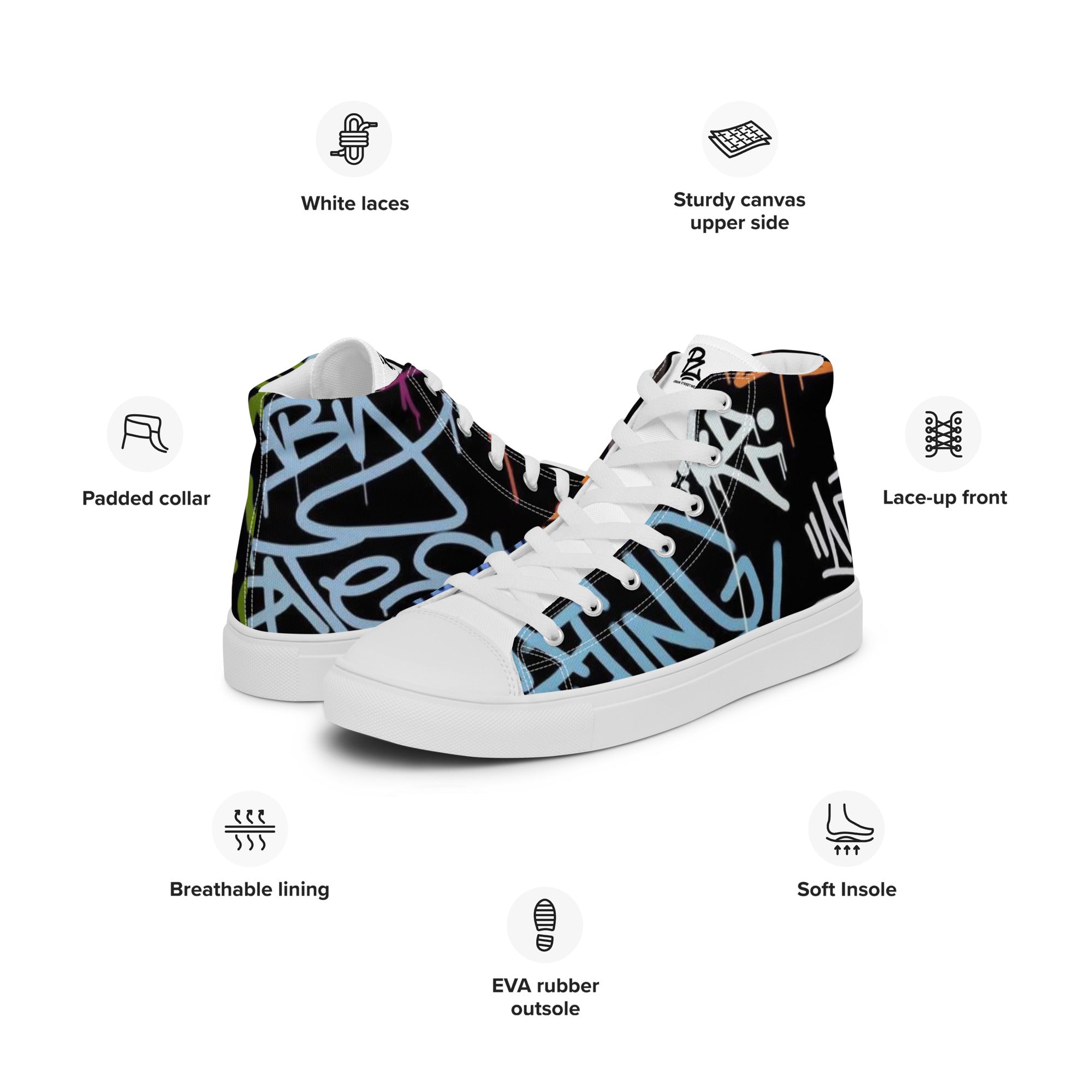 Zapatillas de lona de caña alta blanca para hombre /Graffitti line – Calzado Vista lateral