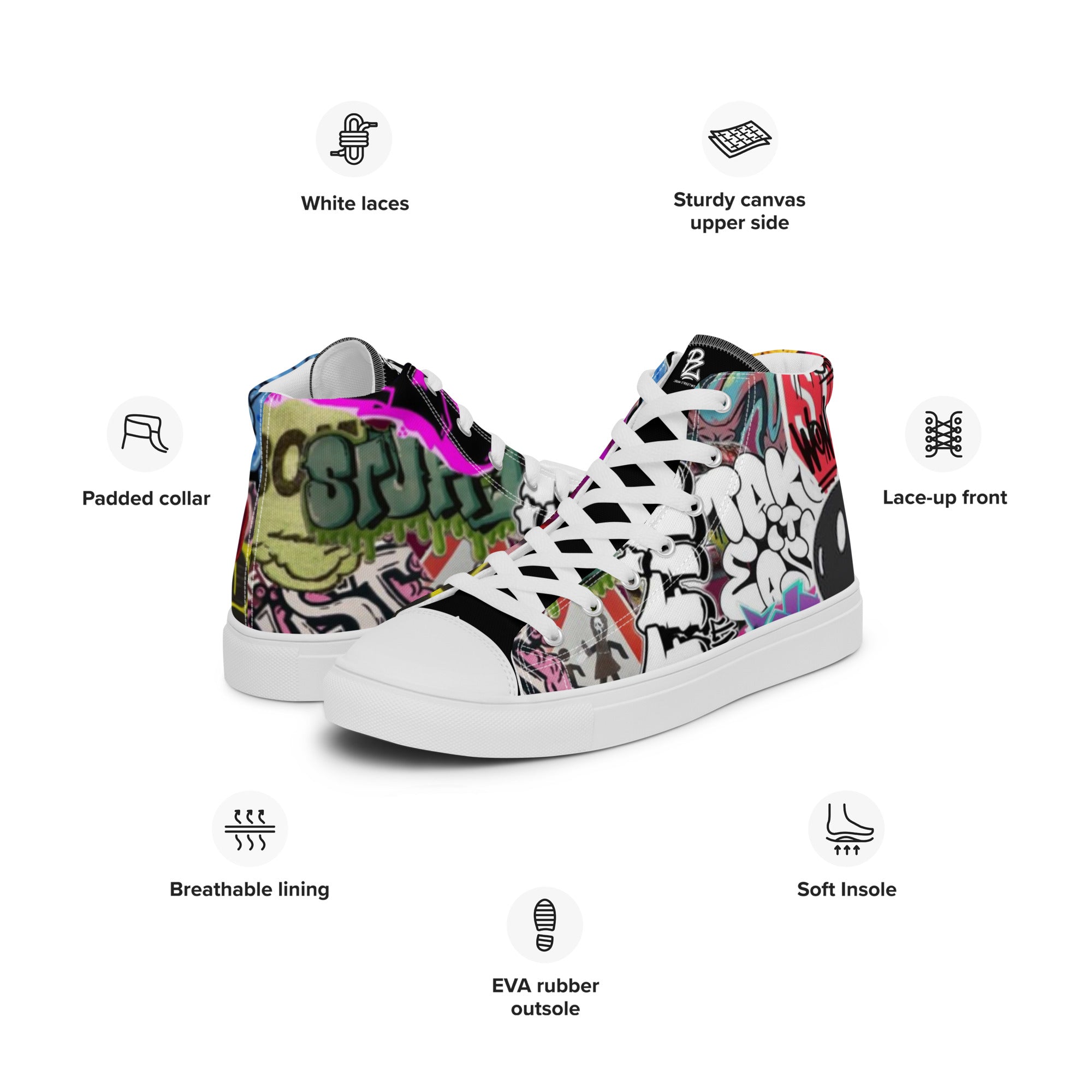 Zapatillas de lona de caña alta negra para hombre/Graffitti – Calzado Vista lateral