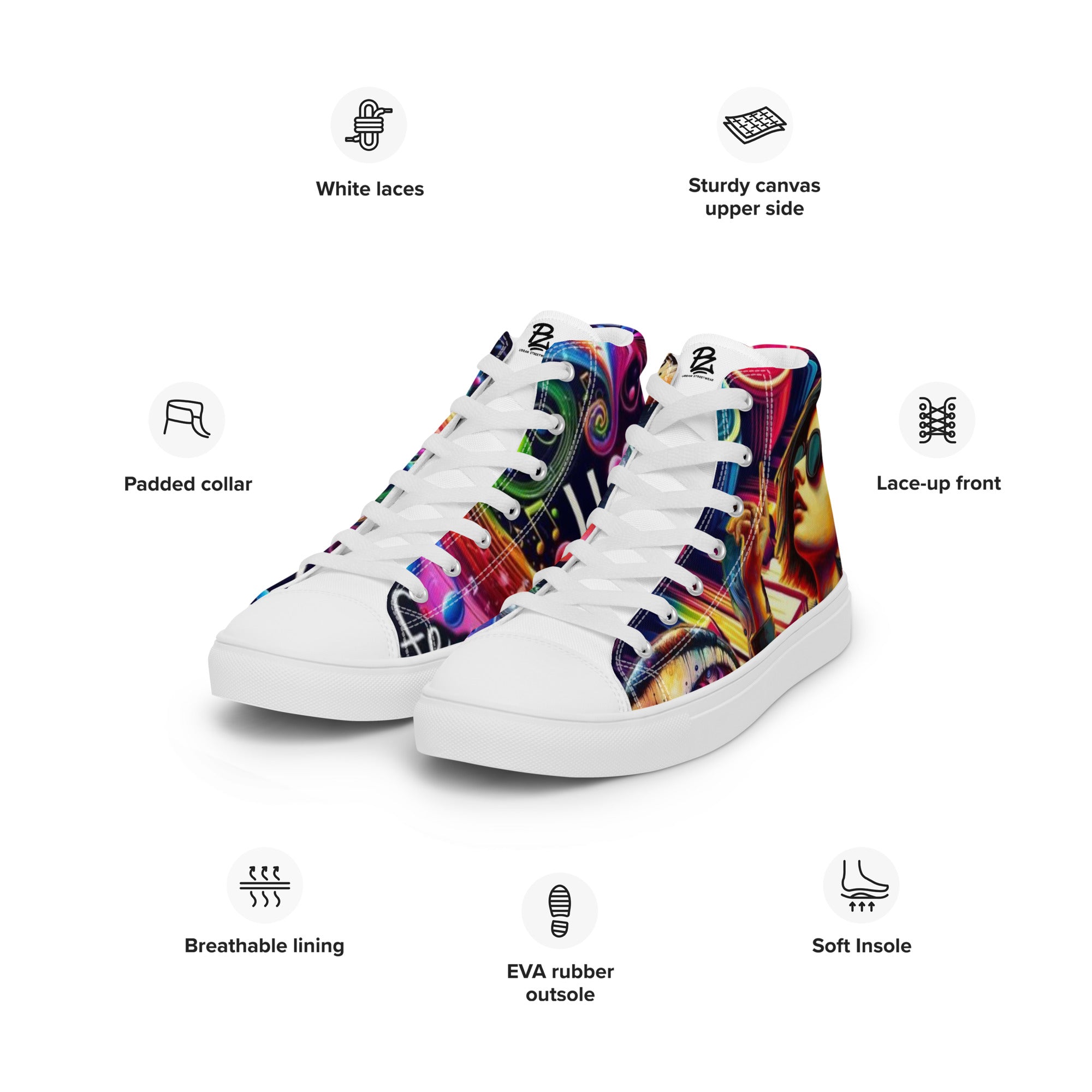 Zapatillas de lona de caña alta blanca para hombre/ I LOVE MUSIC – Calzado Vista lateral