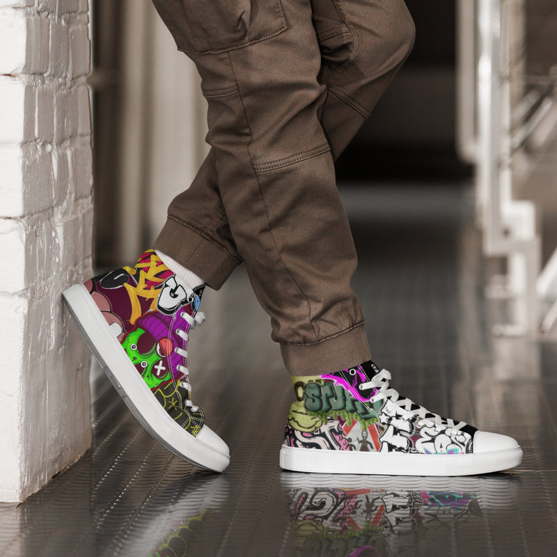 Zapatillas de lona de caña alta negra para hombre/Graffitti – Calzado Vista frontal
