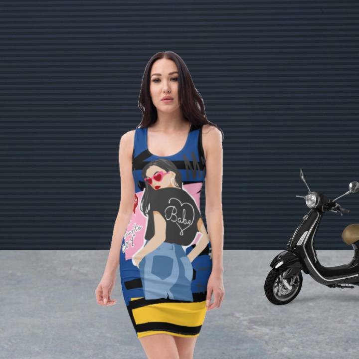 Vestido ajustado psychedelic azul – Vestidos Vista trasera