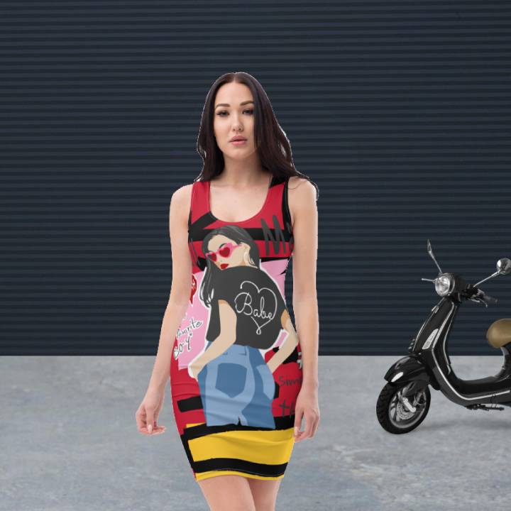 Vestido ajustado psychedelic rojo – Vestidos Vista trasera