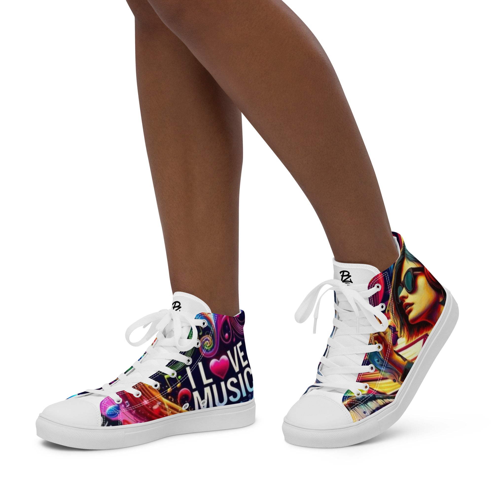 Zapatillas de lona de caña alta blanca para mujer/ I LOVE MUSIC – Calzado Detalle