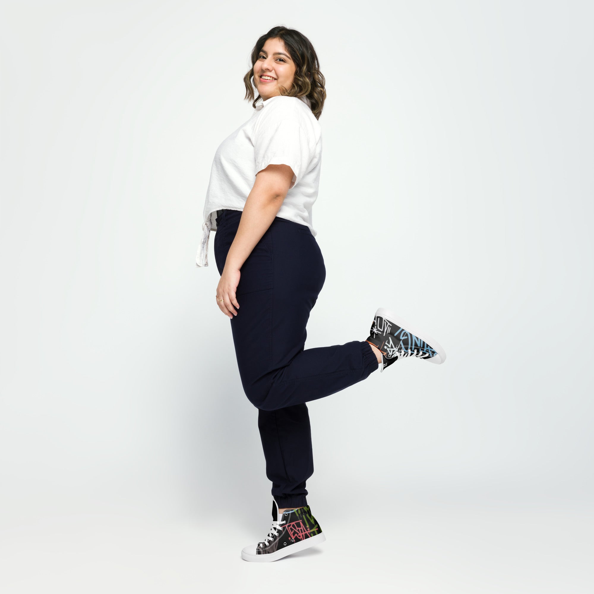 Zapatillas de lona de caña alta negra para mujer/ Graffitti line – Calzado Vista trasera