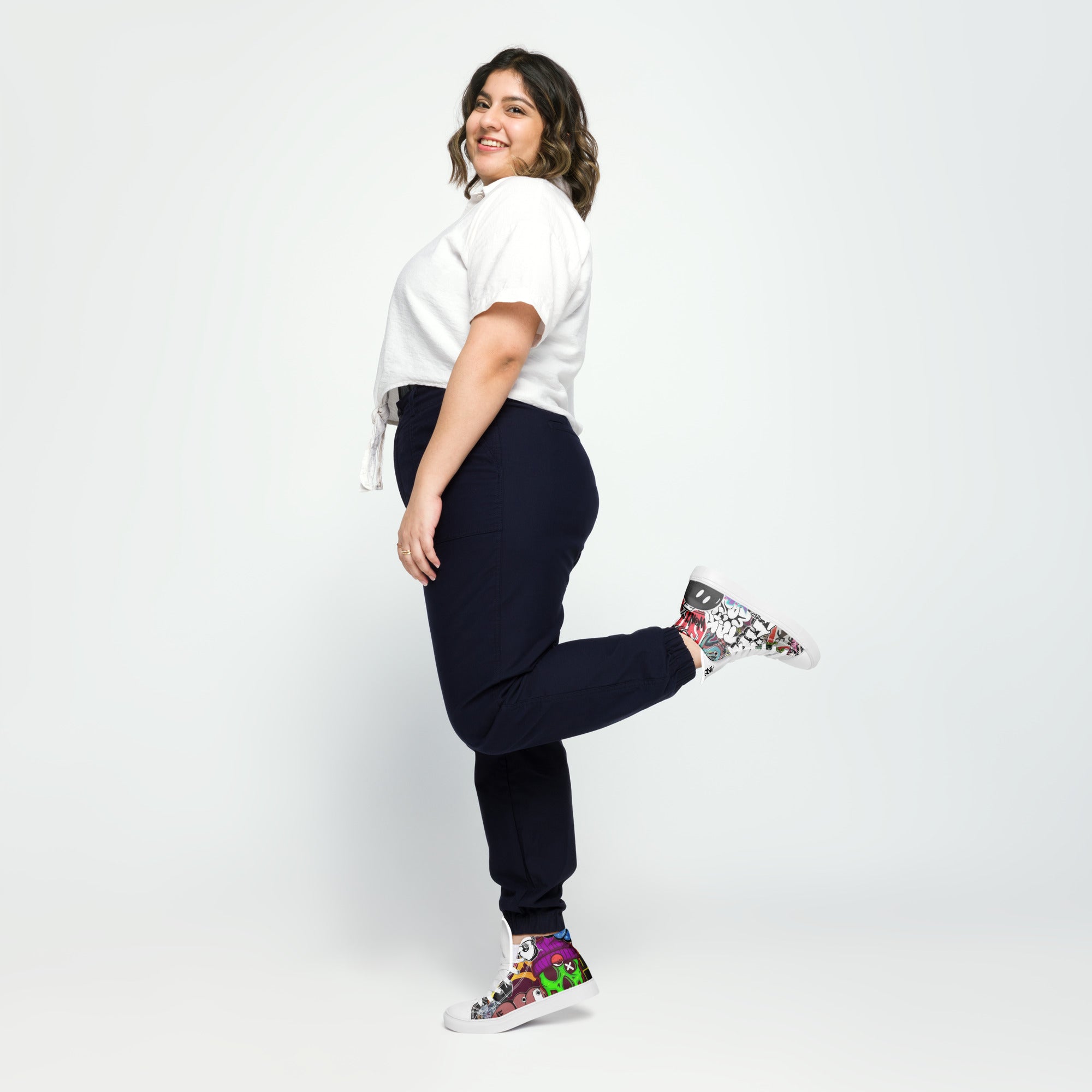 Zapatillas de lona de caña alta blanca para mujer/ Graffitti – Calzado Vista trasera