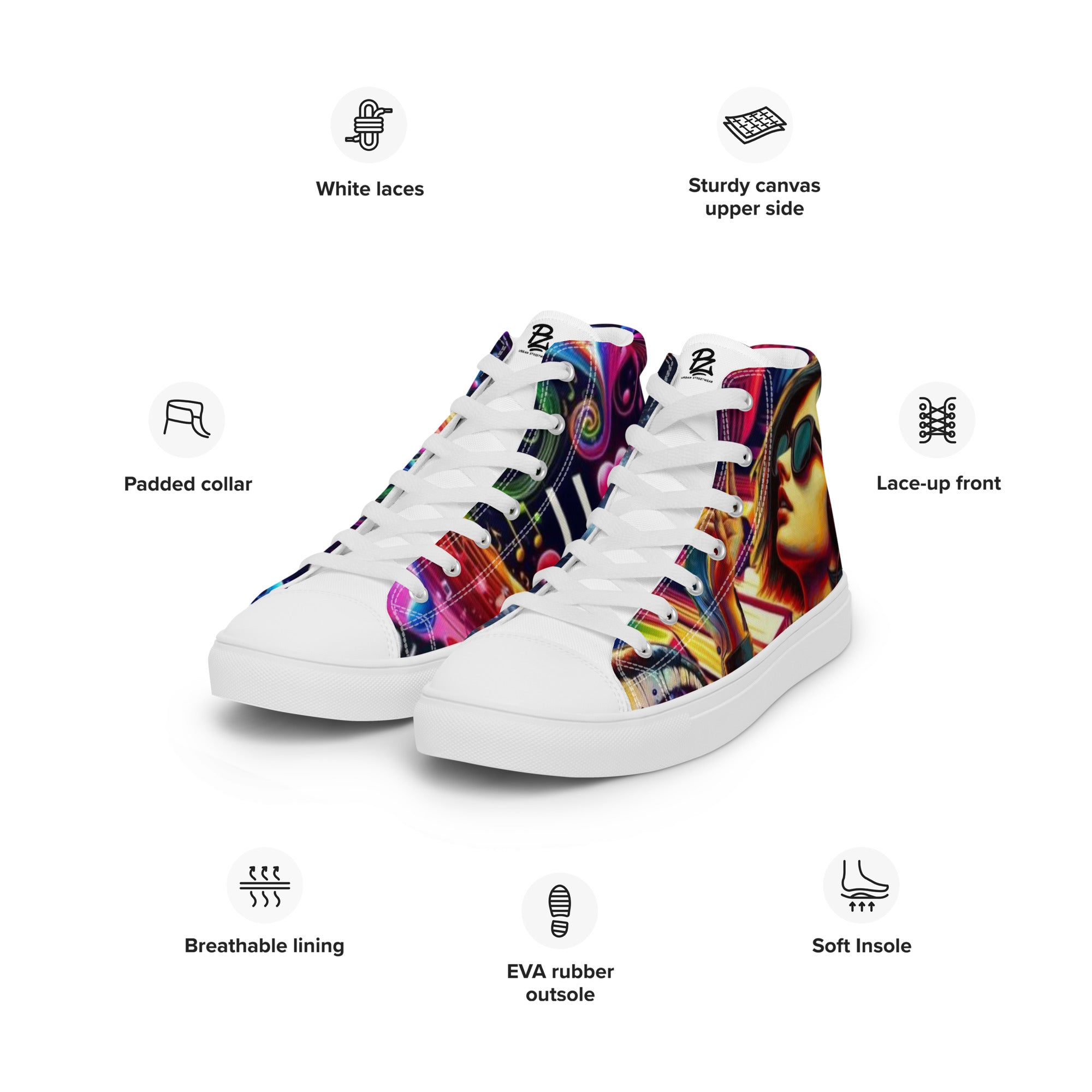 Zapatillas de lona de caña alta blanca para mujer/ I LOVE MUSIC – Calzado Vista lateral