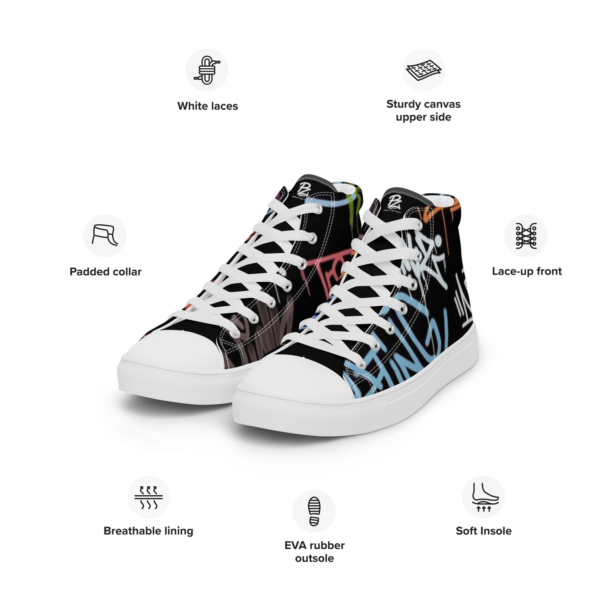 Zapatillas de lona de caña alta negra para mujer/ Graffitti line – Calzado Vista lateral