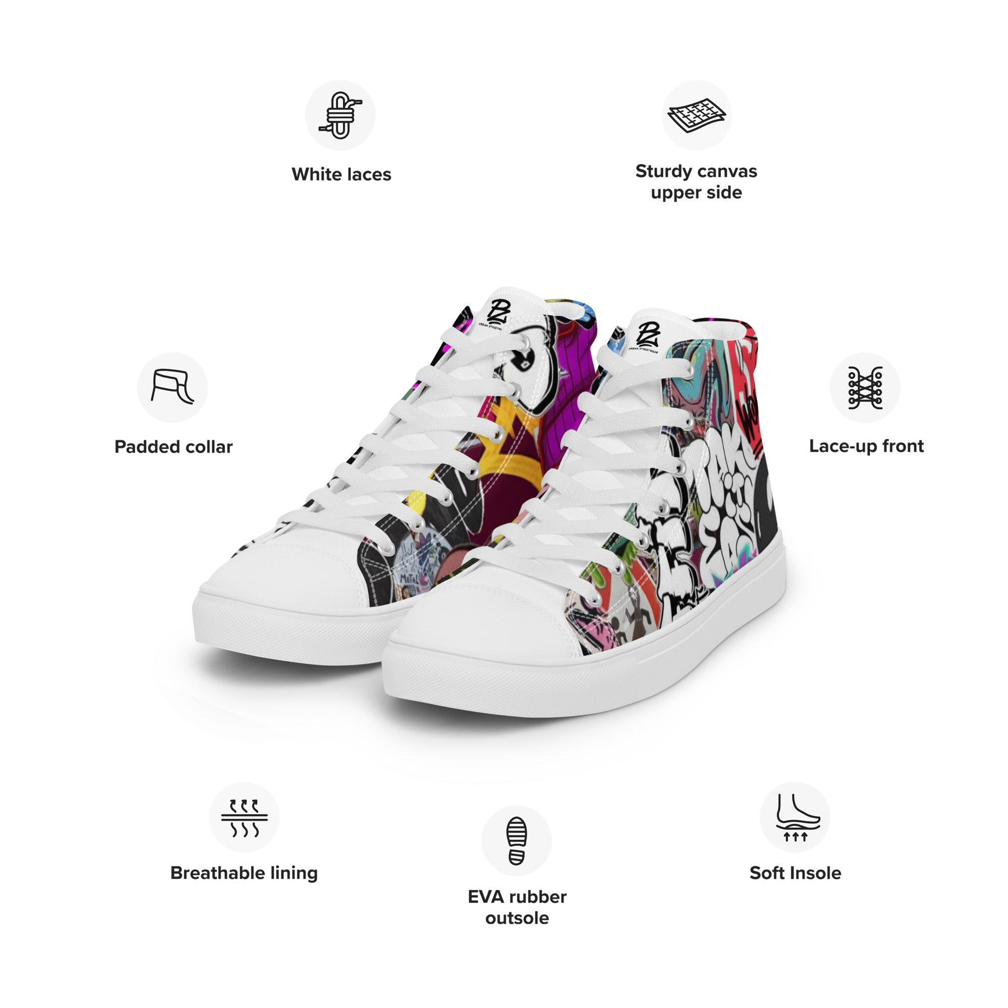 Zapatillas de lona de caña alta blanca para mujer/ Graffitti – Calzado Detalle